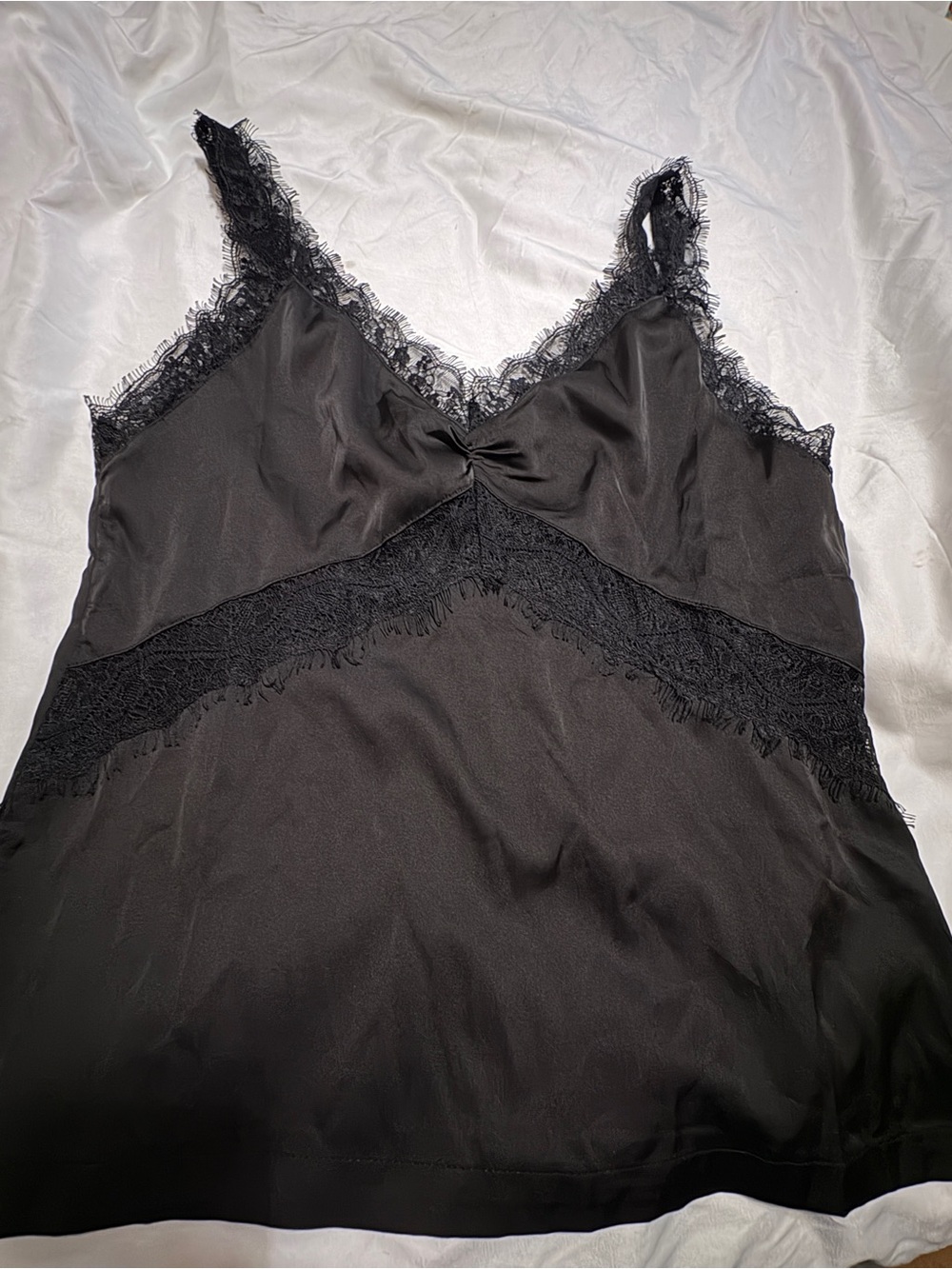 Forever 21 Black Lace-Trim Satin Slip Tank